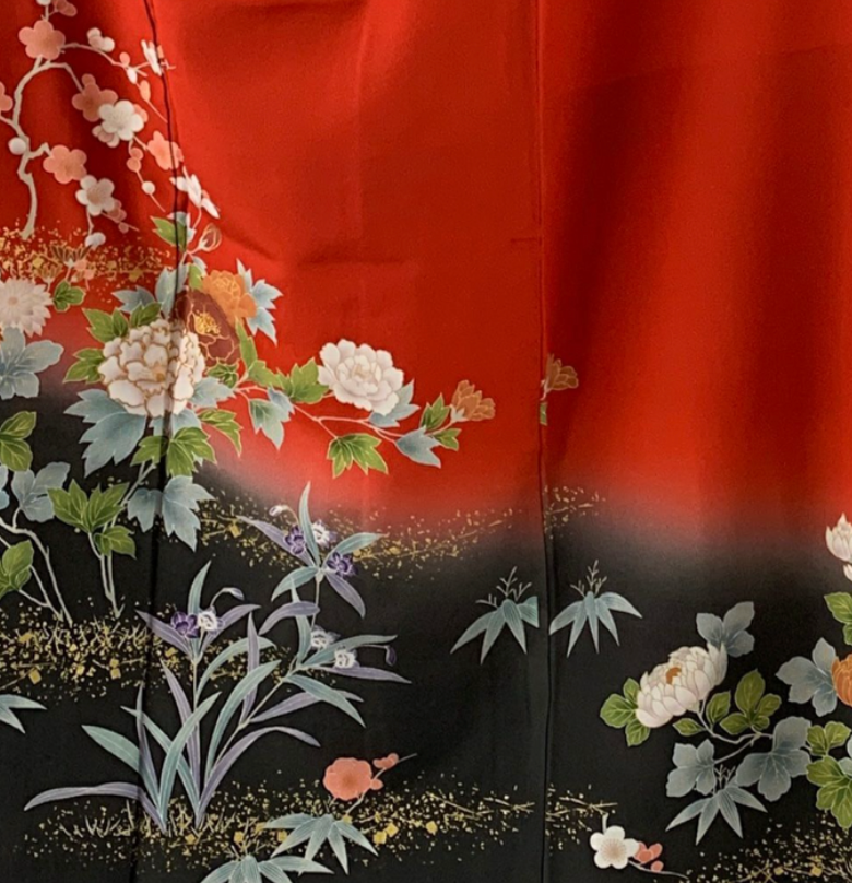 Furisode Kimono: Red & Black Radiance