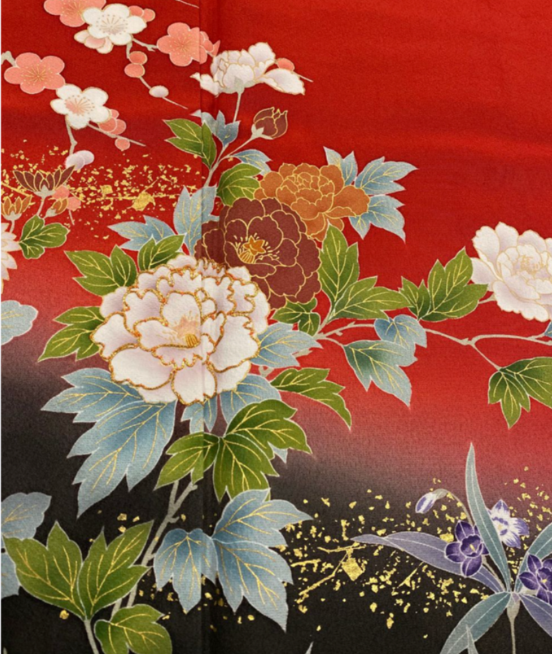 Furisode Kimono: Red & Black Radiance